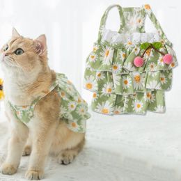 Dog Apparel Thin Pet Cat Clothes Floral Clothing Daisy Print Sling Dress Small Super Outfits Cute Spring Summer Green Supplies