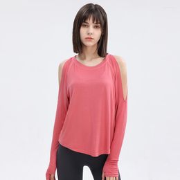 Active Shirts Women Loose Yoga Shirt Long Sleeve Thumb Hole Sport Quick Dry Running Sweatshirt Hollow Out Gym Fitness Top Blouse Female