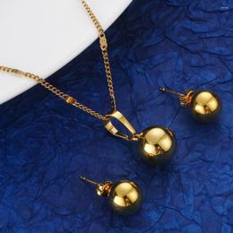 Necklace Earrings Set Beads Ball Pendant Necklaces Women Men Round Sphere Plain Jewelry