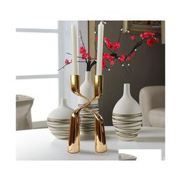 Candle Holders European Classical Alloy Candlestick Home Decoration Living Room Desktop Creative Pole Wax Geometric Drop Delivery Gar Dhpj1