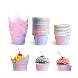 Cupcake 100Pcs/Lot Gradient Liner Cake Baking Cup Tray Case Oilproof Paper Tip Muffin Wrappers Dessert Holder Party Wedding Christma Dhfys