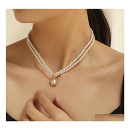 Pendant Necklaces Double Layer Pearl Choker Necklace For Women Gold Color Pendants Jewelry Charms Jewellery Collier Drop Delivery Dhjsp