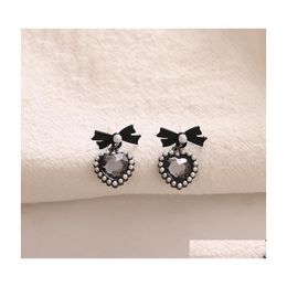 Dangle Chandelier Fashion Jewellery S925 Sier Post Earrings For Women Cute Black Bow Heart Pearl Stud Drop Delivery Dhgpv