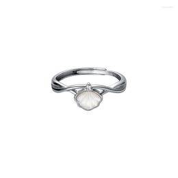 Cluster Rings REAL.925 Sterling Silver Double Rows Wave Cz 4a Solitaire Shell Conch Ring Openable Jewellery C-J9276