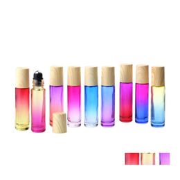 Packing Bottles 10Ml Glass Roll On Essential Oil Per Bottle Gradient Color Roller With Wood Grain Cap Stainless Steel Balls Rollon D Otioz