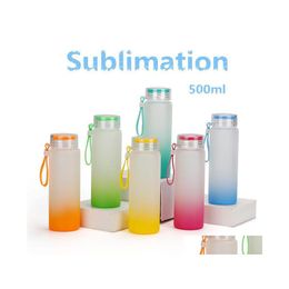 Tumblers Sublimation Mug Water Bottle 500Ml Frosted Glass Bottles Gradient Blank Tumbler Drink Ware Cups Color Drop Delivery Home Ga Dhxgc