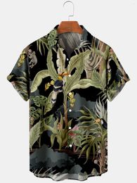 Men's Casual Shirts 2023 Summer Men's Short Sleeve Shirt 3 Palm Leaf Digital Print Plus Size