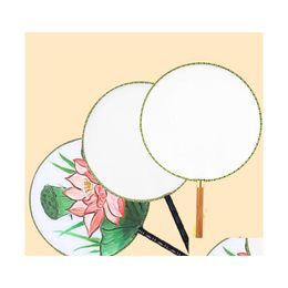 Party Favour 24Cm Diy Blank White Silk Hand Fans Student Children Painting Fine Art Programmes Chinese Round Fan Qw7471 Drop Delivery H Dhlrv