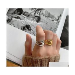 Cluster Rings 1Pc Ins Authentic S925 Sterling Sier Fine Jewellery White/Gold Irregar Geometric Foil Wider Band Ring Adjust Cj1214 Drop Dhqmi