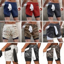 Running Shorts Camo Jogging Men 2 In 1 Double-deck Breathable GYM Sport Fitness Workout Sports Short PantRunning