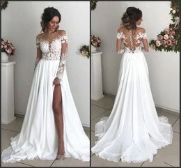 Гламурные летние кружевные шифоновые богемные свадебные платья с длинными рукав
