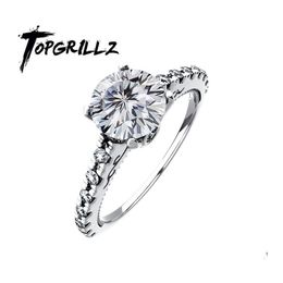 Cluster Rings Topgrillz 18K White Gold 1.0 Ct 6.5Mm Round Cut Vvs1 Classic Moissanite Wedding Ring For Women Engagement Anniversary Dhntk