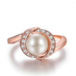 Cluster Rings Double Fair Classic Imitation Pearl Wedding Engagement For Women Rose Gold Colour Zircon Finger Ring Jewellery DFR670