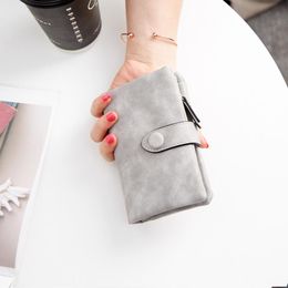 Wallets 2023 Zipper Buckle Wallet Matte Female Short Section Korean Student Small Fresh Cute Three Fold Card Bag