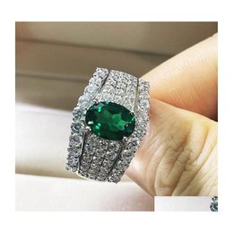 Cluster Rings Gica Gema High Carbon Drill For Women 925 Sterling Sier Green Diamond 7X9Mm Oval Anniversary Wedding Fine Jewellery Drop Dh1Xf
