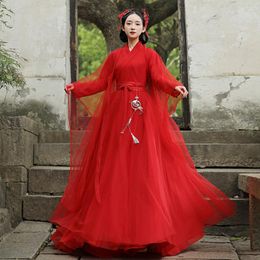 Stage Wear Hanfu Women Red Chinese Traditional Dress Dance Fairy Costume Plus Size Cosplay Female Princess Clothing Festival Outfit SL5370