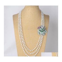 Pendant Necklaces 2832 3 Strands White Pearl Flower Cz Connector Necklacependant Pendantpendant Drop Delivery Jewellery Pendants Dhhe6