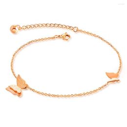 Anklets Fashion Girl's Anklet Stainless Steel Rose Gold Color Butterfly Charm Foot Jewelry For Women