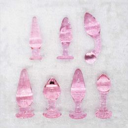 Beauty Items 7pcs glass Anal Plug Pink crystal big Ball Tapered anus BDSM Cute Butt sexy Toys For Adult masturbation foreplay Gay lesbian