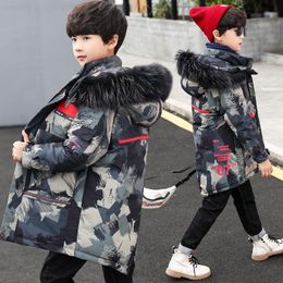Coat Boys Camouflage Faux Collar Jackets 2023 Big Boy Children's Cotton Warm Outerwear Overcoat Thicken Hooded For 14 Years