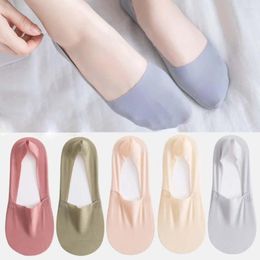 Women Socks Cotton Low Cut Solid Boat Sock Softable Summer Antiskid Ice Silk Deep Mouth Prevent Heel Loss Slipper