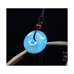 Charms Natural Blue Chalcedony Safety Buckle Agate Pendant Couple Necklace Mens And Womens Jade Pendantcharms Drop Delivery Jewellery Oti0V