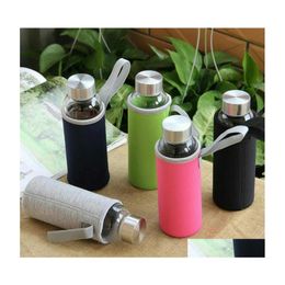 Water Bottles Hut Travel Drinkware Portable Bottle Design Of Glass Transparent For Tea Drop Delivery Home Garden Kitchen Dining Bar Dhqce