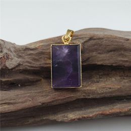 Pendant Necklaces FUWO Carved Rectangle Amethysts Gold Colour Plated Purple Crystal Accessories For Jewellery Making PD432 5Pieces/Lot