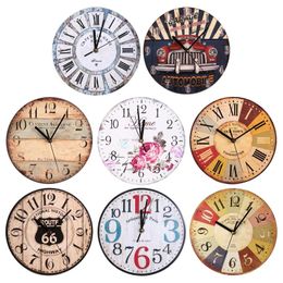 Wall Clocks Vintage Clock Round Silent Mounted Wooden Carfts Art Decor For Home Bedroom Living Room Office DecorWallWall