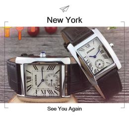 Popular Rectangle Roman Number Watches Genuine Leather Men Women Lovers Quartz Battery Super Couples Tank Series Rose Gold Silver Wristwatch relogio masculino