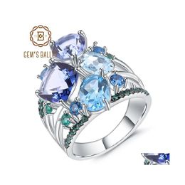 Cluster Rings Gems Ballet Natural Mystic Quartz Topaz Gemstone Ring 925 Sterling Sier Statement For Women Wedding Bijoux Drop Delive Dhohi