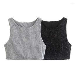 Women's Tanks 2023 Autumn And Winter Women's Casual Fashion Sequin Thin Small Undershirt Zipper Short 2472