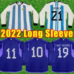 Long Sleeve 3 Stars World Argentina Soccer Jerseys Cup Player Version 2022 2023 DI MARIA DYBALA Football Shirt AGUERO MARADONA MONTIEL