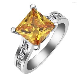 Wedding Rings Square Created Yellow Cz Finger Ring For Women Bridal Fashion Jewellery Accessory Gift Gem Silver Colour Engagement