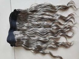 Salt and pepper silver grey halo hair extension real human wavy straight fish line flip in hair weft hairpiece 1pcs 140g Diva1