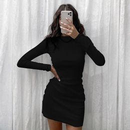 Casual Dresses Spring Autumn Dress For Year 2023 Long Sleeve Top O-Neck Concise White Bodycon Women's Mini Robe Sexy