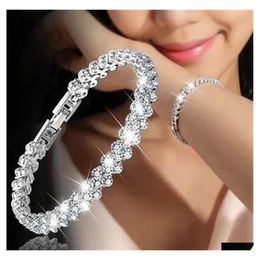 Tennis Luxury Crystals Bracelets For Women Men Jewellery Birthday Gift Party Ornaments Ladies Sier Charms Bracelet Drop Delivery Dhsra