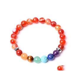 Beaded Strands 7 Chakra 8Mm Red Agate Stone Beaded Strand Bracelet Round Beads Bracelets Healing Energy Yoga For Men Women Jewelry Dhspk