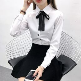 Women's Blouses Spring 2023 Women White Blouse Long Sleeve Korean Slim Turn-down Collar Schoolgirl Shirt Y2k Basic Top Big Size Button Up