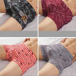 Underpants 4pcs Men Underwear Mid Waist Boxer Shorts Panties Fashion Print Sexy Brand Breathable