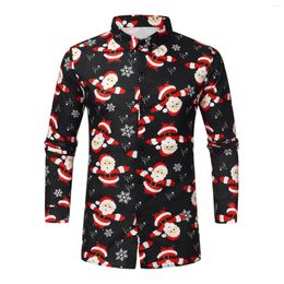 Men's Casual Shirts Men Christmas Blouse Autumn Winter Long Sleeve Snowflakes Santa Printed Top Men's Clothing Chemise Homme