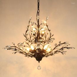 Chandeliers Retro Iron Chandelier Crystal Lighting For Dining Room Hanging LED Bedroom Entrance Lamps Living Stair