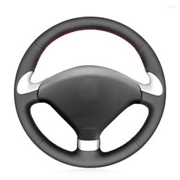 Steering Wheel Covers Hand-stitched Black PU Faux Leather Car Cover For 307 CC 2004 2005 2006 2007