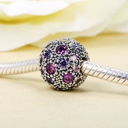 925 Sterling Silver Purple Cosmic Stars Clip Stopper Bead Fits European Jewelry Pandora Style Charm Bracelets