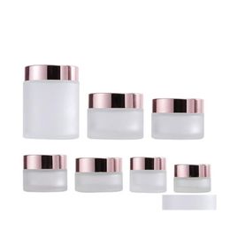Packing Bottles 5G100G Frosted Glass Cream Jar Clear Cosmetic Bottle Lotion Lip Balm Container With Rose Gold Lid Drop Delivery Offi Otwrn
