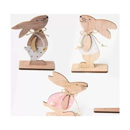 Other Home Decor Easter Decorations Wood Rabbit Table Wooden Bunny Ornaments Happy Party Favors Jk2002 Drop Delivery Garden Dhgmn