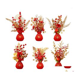 Decorative Flowers Wreaths Flower Basket Ornament Decor Resin Vase Artificial Potted For Wedding Drop Delivery Home Garden Festive Dh2Bu