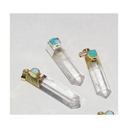 Pendant Necklaces Natural Rock Crystal Stone Hexagonal Jewelry Making 2022 Long Clear Quartz Gold Plating Point Cap Women 6 Drop Del Dhm6B