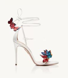 2023 Süper Kaliteli Tasarımcı Yüksek Topuklu Sandaller Papillon Sandal 105mm Renk Kelebek Seksi Lady Elbise Düğün Gelin Topuklu Ayak Bileği Kayış İnce Topuk Orijinaller Kutusu