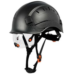Carbon Fiber Pattern Construction Safety Helmet With Goggle For Engineer Visor CE EN397 ABS Hard Hat Industrial Work Cap Men